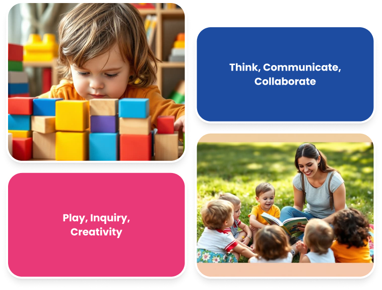 Children learning through play, communication, collaboration, inquiry and creativity